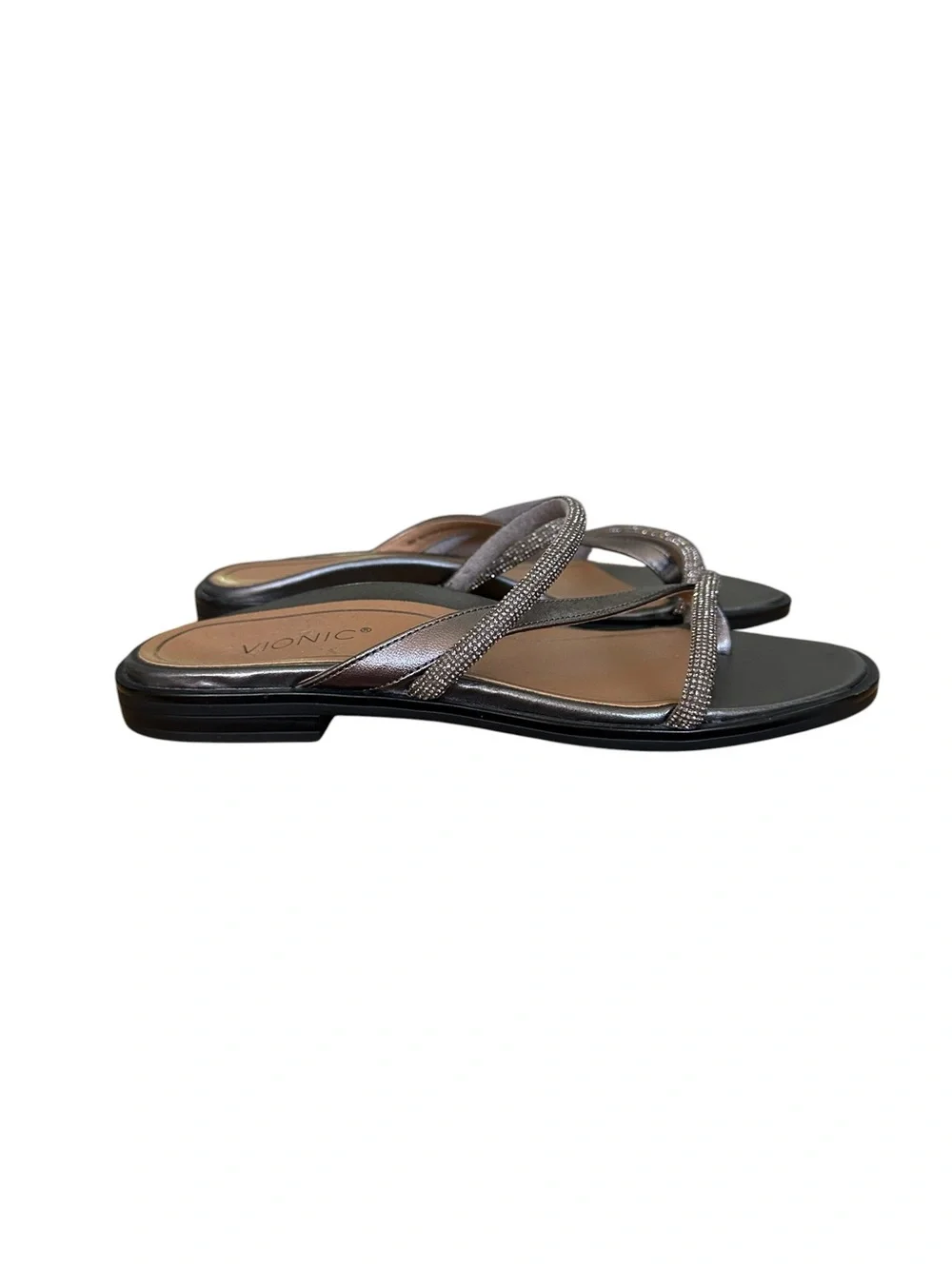 VIONIC Prism Sparkle Thong Sandals Metallic Pewter Gray Comfort Flats Women’s 6